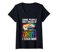Femme Art Teacher Appreciation I Teach Mine Colorful Paint T-Shirt avec Col en V