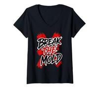 Femme Art typographique Vieilli de Motivation Break The Mold T-Shirt avec Col en V