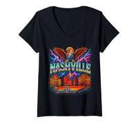 Femme Art Urbain rétro à l'aérographe de Nashville T-Shirt avec Col en V
