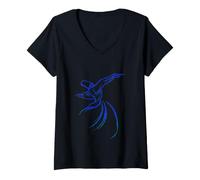 Femme Art vectoriel de Style Calligraphie derviche Teinte Bleue T-Shirt avec Col en V