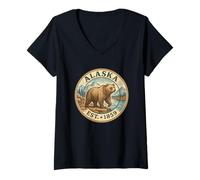 Femme Art Vintage de la Faune d'Alaska pour Aventure T-Shirt avec Col en V