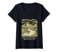 Femme Art vintage de la nature sauvage des montagnes du Montana Big Sky Country T-Shirt avec Col en V
