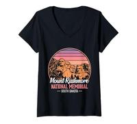 Femme Art Vintage du Mémorial National de Mount Rushmore T-Shirt avec Col en V