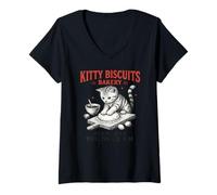 Femme Art Vintage Funny Cat Meme Kitty Biscuits Bakery T-Shirt avec Col en V