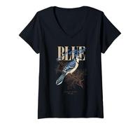 Femme Art Vintage geai Bleu Observation de la Nature T-Shirt avec Col en V