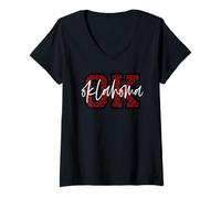 Femme Art Vintage Oklahoma Game Day imprimé léopard Cool Fan Art T-Shirt avec Col en V