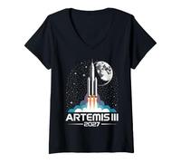 Femme Artemis III 3 2027 Rétro Espace Terre en orbite Basse T-Shirt avec Col en V