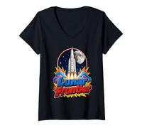 Femme Artemis III Lunar Frontier Space Rocket Moon Mission T-Shirt avec Col en V