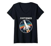 Femme Artemis Space Shuttle Launch System Crewed Flight Rainbow T-Shirt avec Col en V