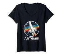 Femme Artemis Space Shuttle Launch System Crewed Flight Rainbow T-Shirt avec Col en V