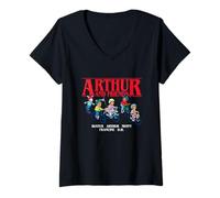 Femme Arthur Friends on Bikes Group Pose Cartoon T-Shirt avec Col en V
