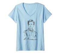 Femme Arthur Rimbaud, poète français, portrait, signature T-Shirt avec Col en V