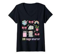 Femme Articles Scolaires 100 Jours Plus intelligents pour Filles et Enfants du 100e Jour T-Shirt avec Col en V