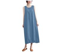 Femme Artistic Denim Vest Skirt Summer Thin Large Size Tempérament Moyen Long Dress (Light Blue, L)