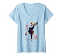 Femme Arts Martiaux Crane Kick Pose Oiseau Guerrier Kung Fu T-Shirt avec Col en V