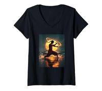 Femme Arts Martiaux philippins Arnis Eskrima Coucher de Soleil T-Shirt avec Col en V