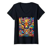 Femme Arts psychédéliques pour filles - Visions d'animaux abstraits T-Shirt avec Col en V