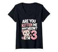 Femme As-tu Raison, Chaton, Miaou, J'Ai 3 Ans T-Shirt avec Col en V