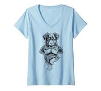 Femme Asana Chien Chien Chiot Miniature American Shepherd Yoga T-Shirt avec Col en V