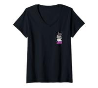 Femme Asexué Pride Kawaii Cat Stack Anime T-Shirt avec Col en V