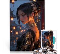 Femme Asiatique élégante en Or Puzzle 1000 pièces pour Adolescents Impossible avec des pièces de Formes aléatoires entièrement imbriquées 75x50cm