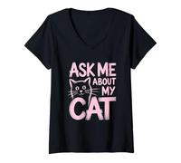 Femme Ask Me About My Cat T-Shirt avec Col en V