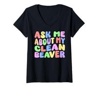 Femme Ask Me About My Clean Beaver Edgy Humour pour adulte T-Shirt avec Col en V