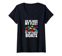 Femme Ask Me About My Fleet of Tiny Plastic Boats 3D Printing Fun T-Shirt avec Col en V