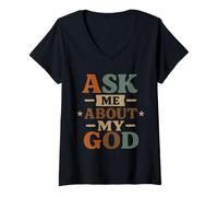 Femme Ask Me About My God - Vintage Faith Religieux T-Shirt avec Col en V