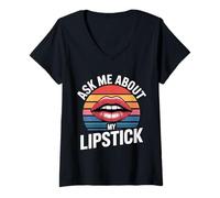Femme Ask Me About My Lipstick Maquilleuse Esthéticienne |- T-Shirt avec Col en V