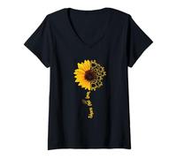 Femme ASL American Sign Language Sunflower Share The Love T-Shirt avec Col en V