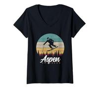 Femme Aspen Colorado Ski Hiver Vintage Pride Souvenir T-Shirt avec Col en V