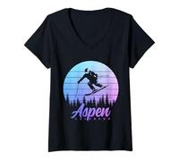 Femme Aspen Colorado Ski Hiver Vintage Pride Souvenir T-Shirt avec Col en V