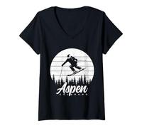 Femme Aspen Colorado Ski Hiver Vintage Pride Souvenir T-Shirt avec Col en V