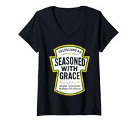 Femme Assaisonné avec des Condiments chrétiens Grace Colossians 4:6 T-Shirt avec Col en V