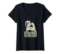 Femme Assez solide pour sauver des vies. Force infirmière, grain. T-Shirt avec Col en V