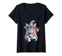 Femme Assistant Chat T-Shirt avec Col en V
