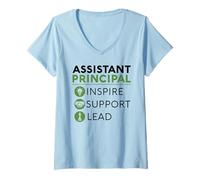 Femme Assistant Principal Inspire Support Leader Éducateur Scolaire T-Shirt avec Col en V