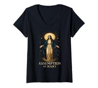 Femme Assomption of Mary Catholic Marian Gifts T-Shirt avec Col en V