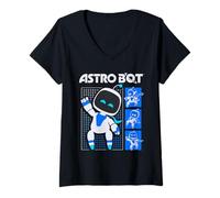 Femme Astro Bot Pose Grid Collage with Logo Video Game T-Shirt avec Col en V