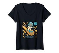 Femme Astro Cat Meteor Surfing Odyssey T-Shirt avec Col en V