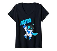 Femme Astrobot Astro Blue Bold Font Classic Super Pose with Cape T-Shirt avec Col en V