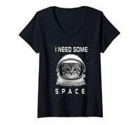 Femme Astronaut Cat I Need Some Space Funny Kitten Cats Lovers T-Shirt avec Col en V