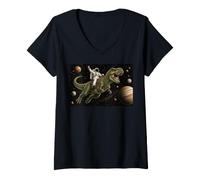 Femme Astronaut Dinosaur T Rex Outer Space Science Galaxy Universe T-Shirt avec Col en V