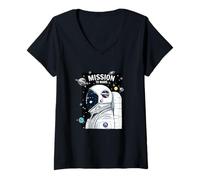 Femme Astronaut Mission to Mars, Cool Space Outfit Graphic Design T-Shirt avec Col en V