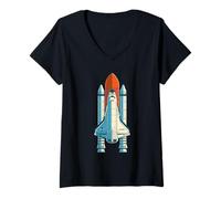 Femme Astronaut Space Craft Tee Shirts, Space Rocket Space Shuttle T-Shirt avec Col en V