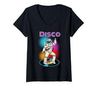 Femme Astronaut Space Disco Dancing Novelty Graphic Cool Designs T-Shirt avec Col en V