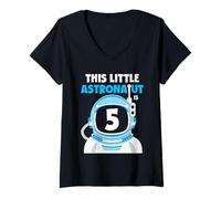 Femme Astronaute 5e Anniversaire garçon Fille 5 Ans Astronomie Spatiale T-Shirt avec Col en V