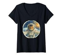 Femme Astronaute Chat Kitty in Space Astrocat Drôle T-Shirt avec Col en V