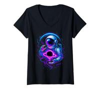 Femme Astronaute de l'espace Amusant invoquant la Terre Trou Noir T-Shirt avec Col en V